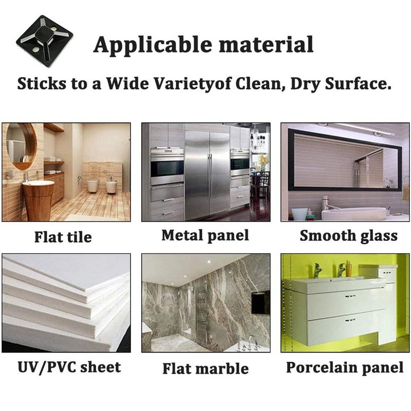 HS أقواس ربط الكابلات ذاتية اللصق مع ثقب برغي لحامل ربط الأسلاك (100 عبوة) مربعات 1x1 بوصة، أسود - Image 5